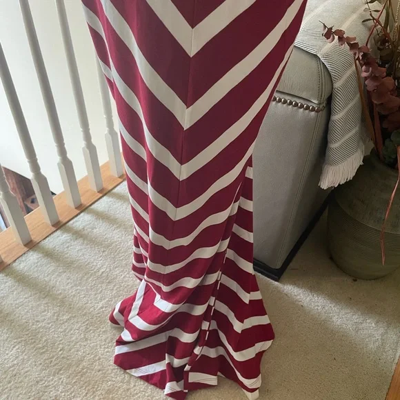 Elegant Striped Maxi Mermaid Dress - Back Out -Red and White - NWT